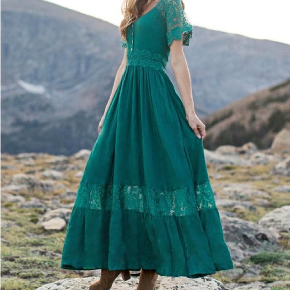 Joyfolie Womens Anna lace boho maxi dress sz M